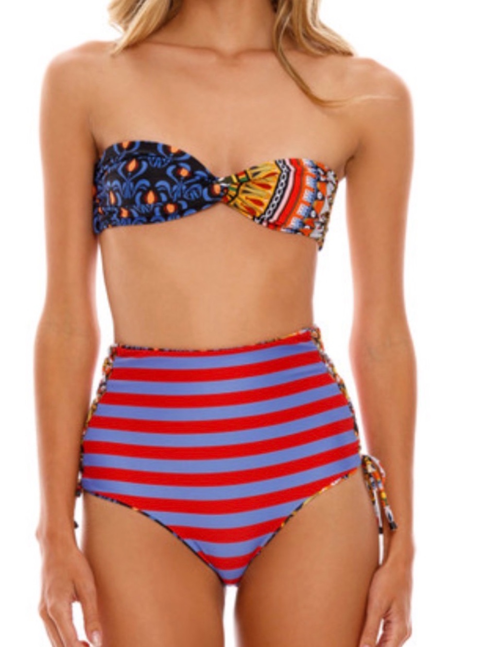 Agua Bendita Multicolor Bandeau Bikini - Navy, Red, Light Blue, Orange, Yellow